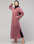 Muslim Abaya with coat collar and self-fabric buttons In the Shade of Mauve Pink